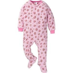 Gerber Leopard Fleece Footed Pajamas Pink Zip Footie Pjs One Piece Sleeper 24m